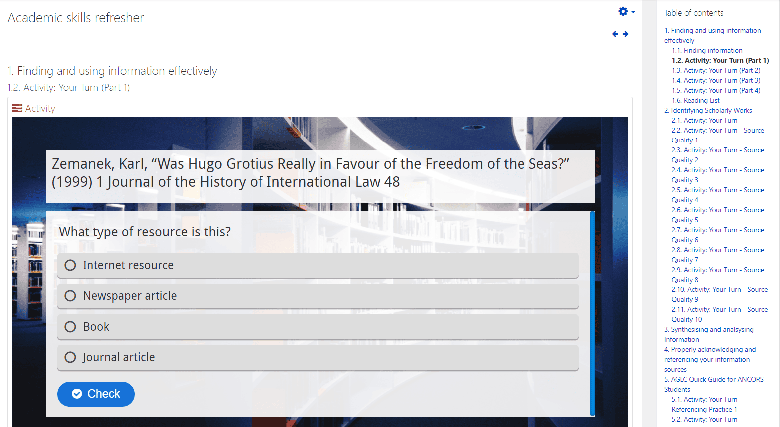 screen capture of moodle book displaying an embedded H5P activity.